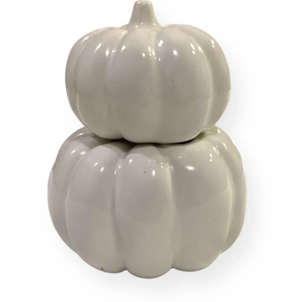 NWOT Ceramic Pumpkin Stackable Salt & Pepper Shaker Classy‎ White Party Pumpkin